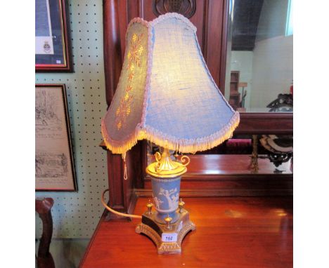 A Wedgwood Jasperware-style lamp base and conforming shade, 54cm.