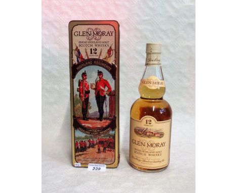 A cased bottle of Glen Moray Single Highland Malt Scotch Whisky, Aged 12 Years, in a box commemorating the Highland Light Inf
