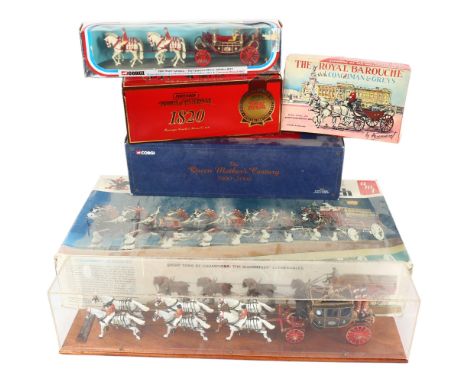 An AMT Budweiser Clydesdale 8-horse hitch model kit, 1/20 scale, in original box, appears complete, a Corgi The Queen Mother'