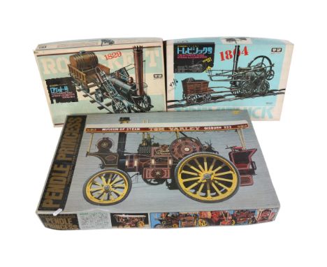 A Bandai plastic model display kit of the Pendle Princess Garrett 1919 steam traction engine, 1/16 scale, and a Gakken 1804 T