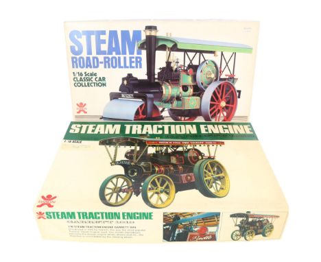 BANDAI - a steam road roller, 1/16 scale, plastic model display kit, kit ref. 35360, and a Bandai steam traction engine Garre