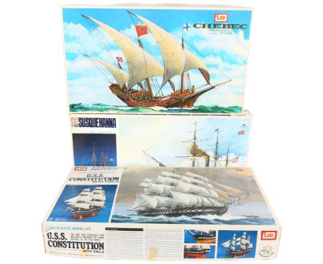 IMAI - a U.S.S Constitution with sails, 1/120 scale plastic model display kit, kit ref. B-419, a Chebec 1/80 scale sailing ve