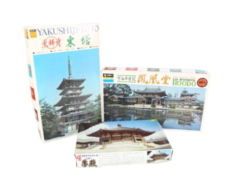 FUJIMI MOKIE CO. LTD -  a group of 3 Japanese architectural plastic model kits, including Kit no. BU-17-1800, Japan's Archite