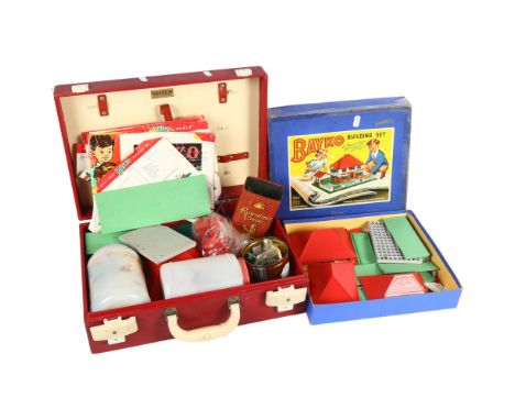 BAYKO - a boxed Bayko building set, with original box, and a suitcase full of associated accessories, building blocks, epheme