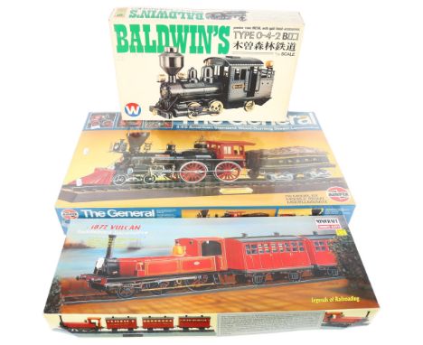 An Airfix The General 4-4-0 American Standard wood-burning steam locomotive 1/25 scale plastic model display kit, a Minicraft