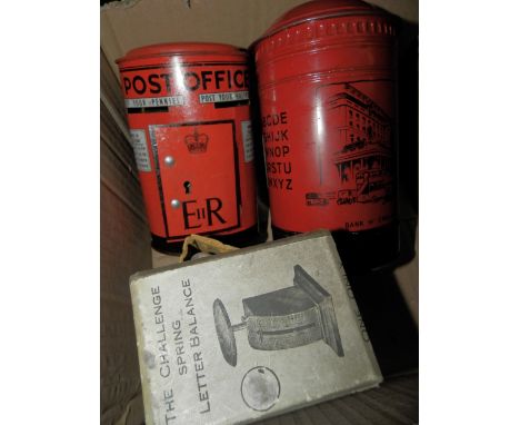 Chad Valley money post box GR, Chad Valley money post box ER , boxed Challenge letter balance 3 items