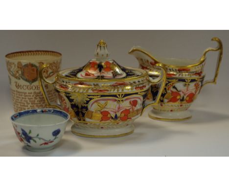 Ceramics - A Spode sucrier and cover; a Spode creamer; a Doulton Burslem Queen Victoria commemorative beaker; an oriental tea