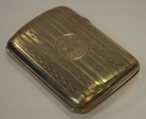 An early 20th century silver cigarette case, cartouche engraved KD to JDS 1913, Chester hallmarks (78.8g gross)