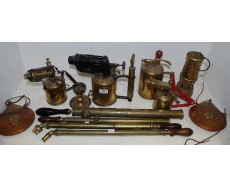 A Max Siezert of Stockholm No. 314 two pint blow lamp; a Monitor No.26 blow lap, another No. 132A; horticultural orchid spray