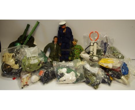 An Action Man Sailor no.34073 HMS Victory c1978; two others c1964 (faults); various clothing sets including Navy Frogman - Un