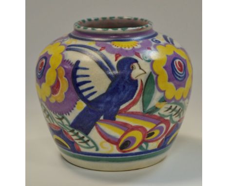 A Poole Bluebird pattern ovoid vase, c.1930