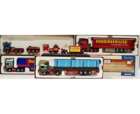 Corgi - a Scani Topline Curtainside Trailer, Olivers Transport, CC12937, boxed; Scania 113 Flatbed and Pipe Load, Fagan &amp;