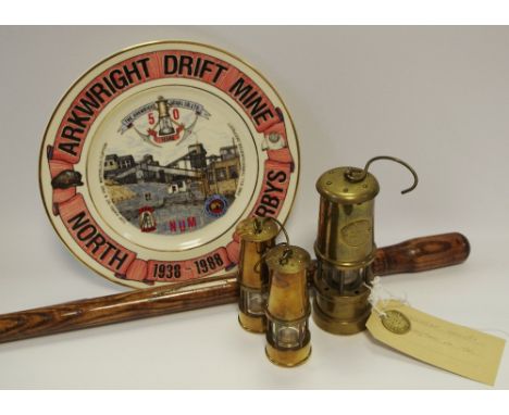 Mining interest - an Arkwright Colliery pit check no.761; a supervisor's yardstick; three miniature mining lamps including Ho
