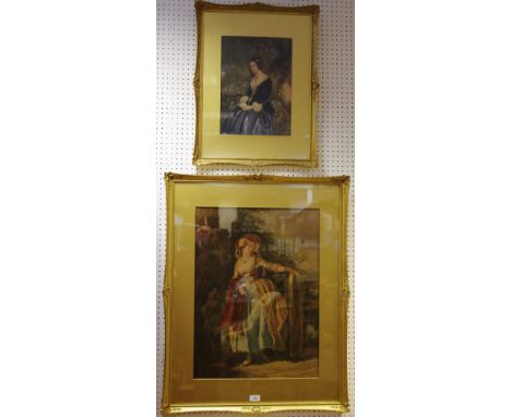 A Victorian print after George Baxter, Proprietor &amp; Pagentee, coloured lithograph, decorative gilt frame; another smaller