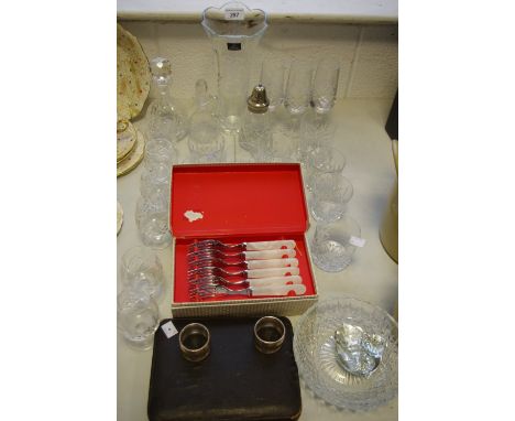 Silver &amp; Glass - a pair of silver napkin rings; silver hafted knife set; cut glass, crystal,etc; Royal Doulton glass vase