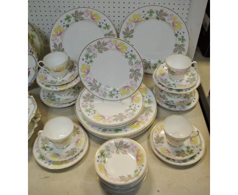A Shelley pottery Columbine 13922 pattern dinner and tea set for six, including dinner, salad plates, cups,. saucers, etc, pr