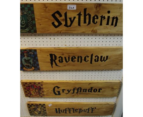 Harry Potter interest - Slytherin plaque, Hufflepuff, Gryffindor and Ravenclaw