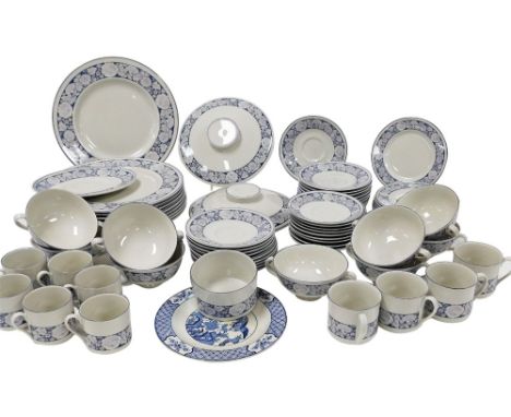 A Royal Doulton Oakdene pattern part tea and dinner service, comprising cups and saucers, tureen lids, dinner plates, gravy b