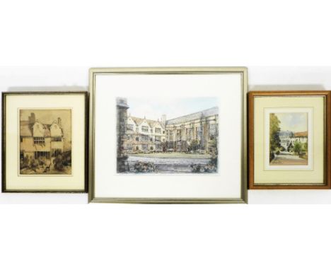 A collection of pictures, prints, etc., to include a country house scene, watercolour on paper, unsigned, 23.5cm x 29cm, afte