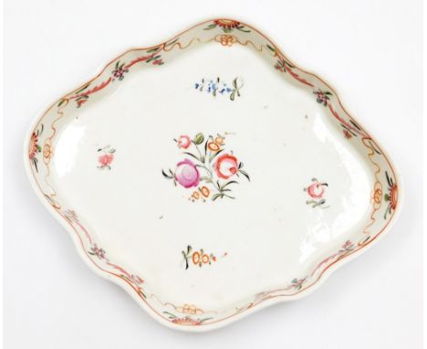 A late 18thC/early 19thC porcelain teapot stand, in the Newhall style with sprigs of flowers, pattern number 145, circa 1795-