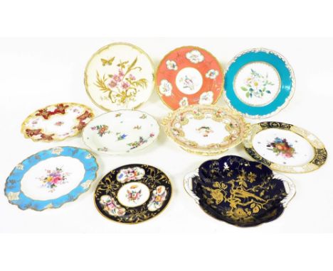 Various 19thC porcelain and effects, shaped dish polychrome decorated with flowers, 23cm wide, further cabinet and wall hangi