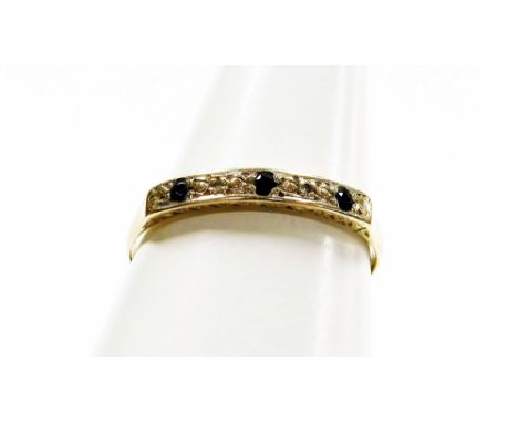 A 9ct gold sapphire and diamond half hoop eternity ring, the stones in platinum setting, on a yellow metal band, ring size O,