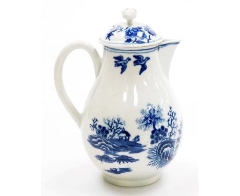 A late 18thC first period Worcester porcelain milk jug and cover, in the blue and white fence pattern, circa 1770, with flowe