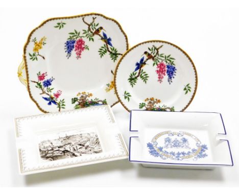 A collection of porcelain items, an Arioria Limoges ashtray, a Villeroy and Boch ashtray depicting a scene of Luxembourg, and