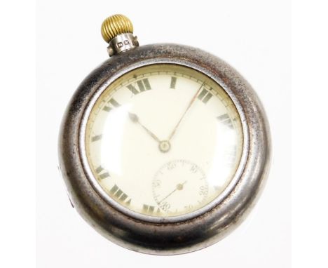 An Edward VIII steel cased silver pocket watch, the pocket watch with white enamel dial with Roman numerals and black handles