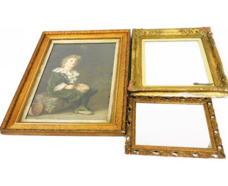 After Millais. Bubbles, print, 70cm x 51cm, a 19thC gilt wood frame, each corner heavily decorated with scrolls, leaves, flow
