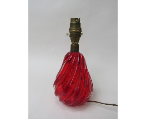 A 1950's Murano glass table lamp base in red.  22.5cm high 