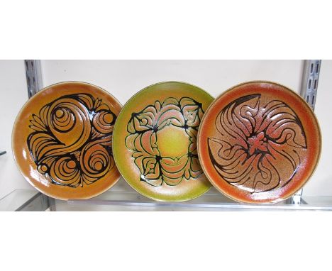 Three Poole Aegean pattern plates 25.5cm diameter 