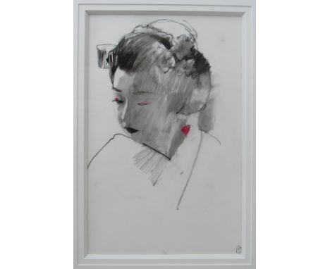 FLETCHER SIBTHORP (b. 1967) A framed and glazed mixed media 'Study for Maiko'. Monogram bottom right. Image size 40cm x 25cm