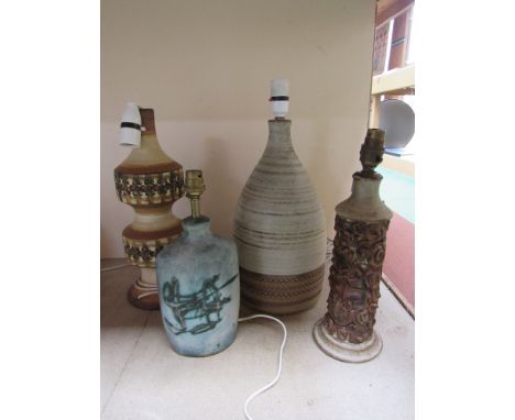 A Tremaen studio pottery lamp base, a Jersey Pottery large studio pottery lamp base,  a similar large stoneware studio potter