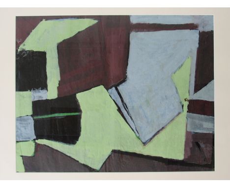 FRANK BEANLAND (b. 1936) A framed and glazed mixed media on paper abstract forms in black, green and blue. Monogram bottom ri