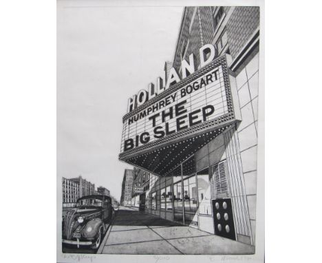 BRUCE McCOMBS (b.1943): A framed black and white etching. (unglazed) "The Big Sleep", pencil signed and No. 42/200. 76cm x 60