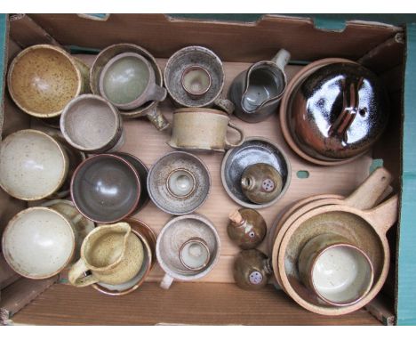 A box of Studio pottery domestic wares including St Ives, Aylesford etc