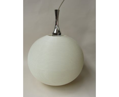 A spherical ribbed plastic ceiling lamp
