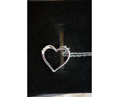 9ct White gold chain with heart shaped pendant set with diamonds 