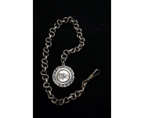 White metal Albert chain with boxing medal fob dated 1955 