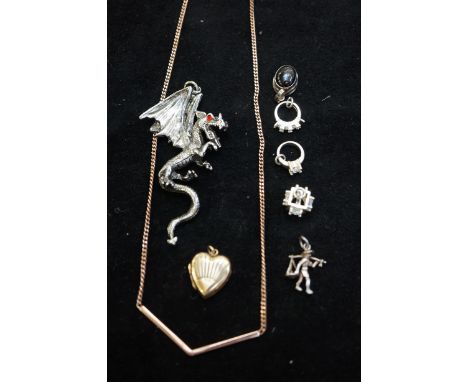 Gilt silver chain &amp; 2 pendants together with a collection of charms 