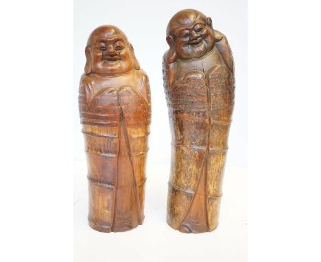 2 Large carved wooden buddha figures Largest 47 cm 