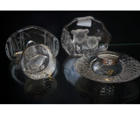 2x Signed Kosta paperweights, Orrefors candle holder &amp; Matt Jonasson paperweight - All signed