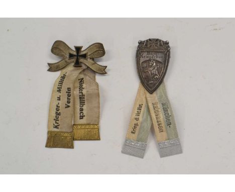 Two First World War Imperial German Veteran Association badges to include badges of Veterans of Bavarian Army, Bayer Kriegerb