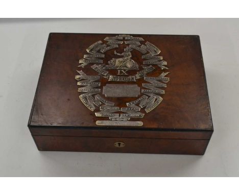 Victorian walnut box with silver plaque inscribed with "Presented to Colonel H J Buchanan and Officers, 2nd Battalion 9th Eas