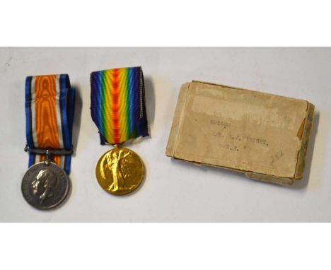 First World War British Medal pair comprising 1914-18 War Medal, 1914-19 Victory Medal impressed to 231500, A J Wright, Royal