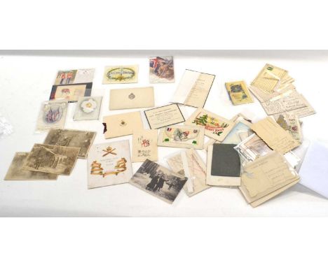 Quantity of First World War/early 20th Century postcards, greetings cards to include Christmas 1918, tank Corps card 1919, Co
