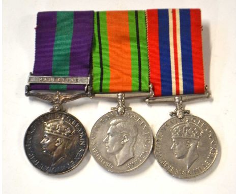 A very rare Second World War/Post War British Medal trio to include George VI 1945-48 General Service Medal with Palestine cl