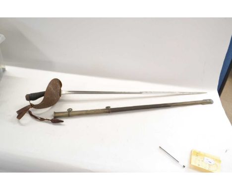 Early 20th Century British Army 1912 pattern cavalry sword with two hanger metal scabbard, retailed by Henry Wilkinson of Pal