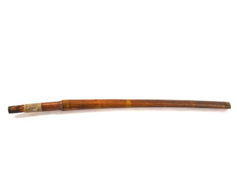 20th Century Burmese Dha sword in wooden scabbard, shark/ray skin to handle grip, lacking copper and metal pommel, length of 